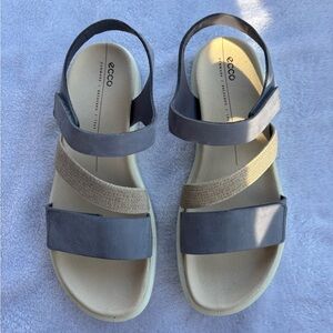 ECCO Gray and Beige Strappy Slingback Sandals